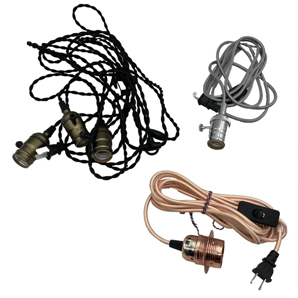 Vintage Industrial Pendant Light Cord Lot – 3 Lights (1 Triple + 2 Single) E26